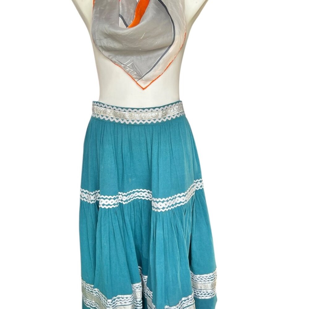 XXI Women’s size Smalll Teal Blue Green Cotton Skirt Silver Trim Side Zipper